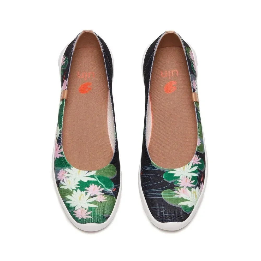 UIN Women's Ballet Flats Pointed Toe Loafer Shoes (Monet the Water-Lily Pond V2)